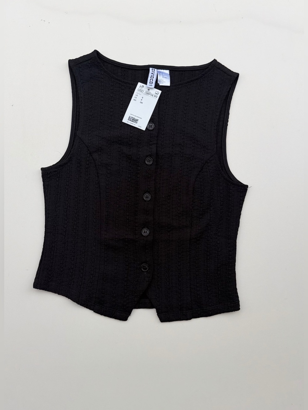 DIVIDED Black Button-Front Ribbed Tank Top Vest Textured Whimsigoth NWT SMALL